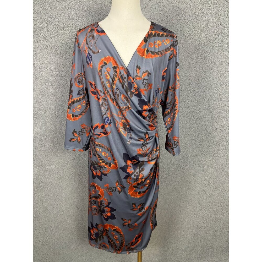 24Seven Women's 1X Plus Size Floral Wrap Dress  3/4 Sleeves Multicolor NWT's